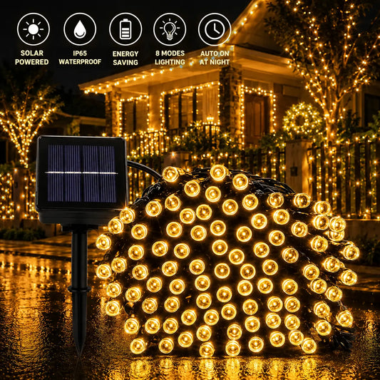 12M Solar LED Christmas Lights (Warm Light)